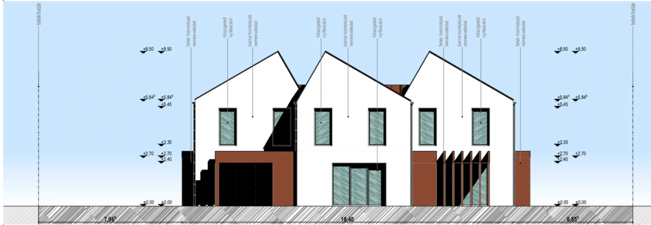 Homlokzati terv: 3 lakásos, 256 m²-es sorház, Budapest XIX. kerület